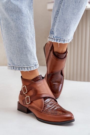 Pele Botas De salto baixo com fivelas Tem que serciejka 06696-02 cor marrom