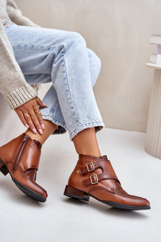 Pele Botas De salto baixo com fivelas Tem que serciejka 06696-02 cor marrom Pele Botas De salto baixo com fivelas Tem que serciejka 06696-02 cor marrom