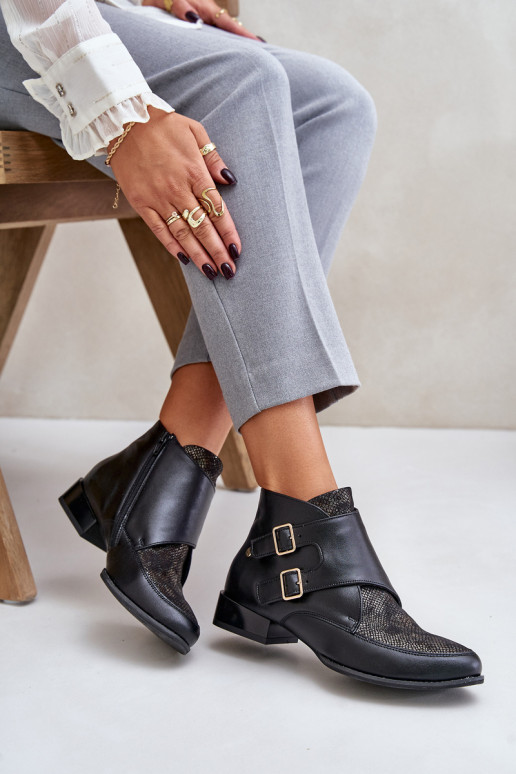 Pele Botas De salto baixo com fivelas Tem que serciejka 06696-01 cor preta Pele Botas De salto baixo com fivelas Tem que serciejka 06696-01 cor preta