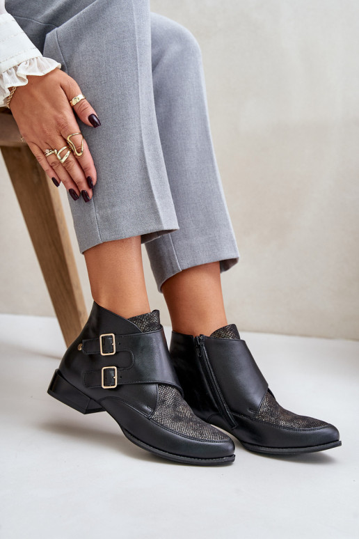 Pele Botas De salto baixo com fivelas Tem que serciejka 06696-01 cor preta Pele Botas De salto baixo com fivelas Tem que serciejka 06696-01 cor preta