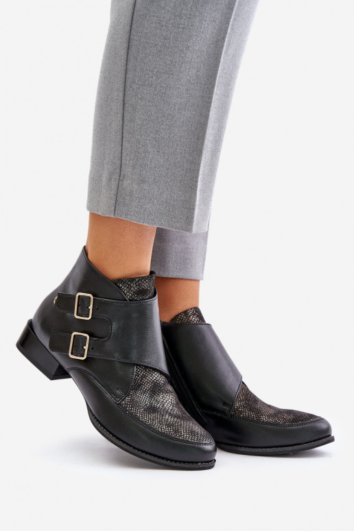 Pele Botas De salto baixo com fivelas Tem que serciejka 06696-01 cor preta Pele Botas De salto baixo com fivelas Tem que serciejka 06696-01 cor preta