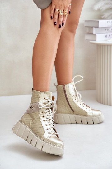 Botins em couro com plataforma Para Turiciejka 06751-25, cor dourada 2