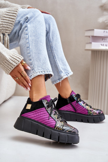 Sapatos em couro de modelo esportivo com plataforma Para Turiciejka 06767-15, cor rosa