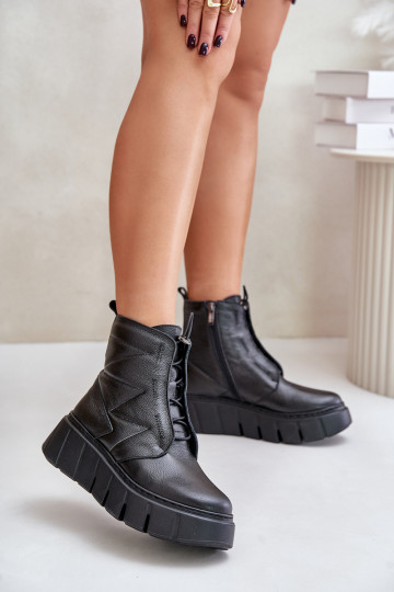 Botins em couro com plataforma no calcanhar Zazoo 60472, cor preta 2