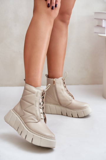 Botins em couro com plataforma no calcanhar Zazoo 60472, cor areia 2