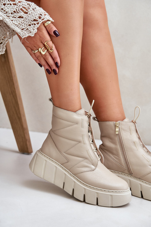 Zazoo 60472 Pele Botas com uma plataforma I Koturnie bege Zazoo 60472 Pele Botas com uma plataforma I Koturnie bege