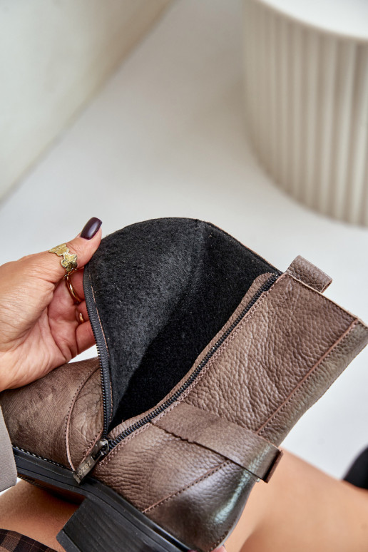 Zazoo 60480 Pele Botas De salto baixo aquecimento marrom-cor cinza Zazoo 60480 Pele Botas De salto baixo aquecimento marrom-cor cinza