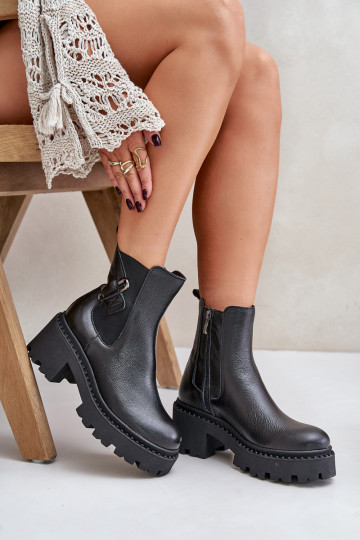 Botins em couro forrados com ornamentos Zazoo 60490, cor preta