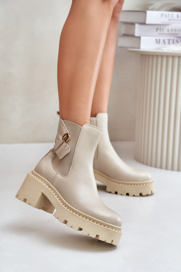 Botins em couro forrados com ornamentos Zazoo 60490, cor marfim 2
