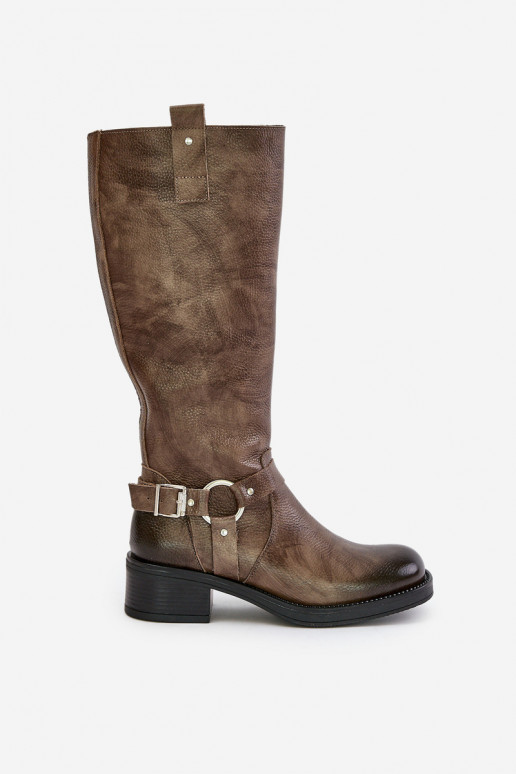 Zazoo 70141 Pele botas femininas Contra a estrada cor marrom