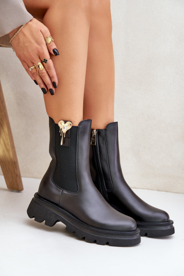 Pele botas elegantes com decoração CheBello 4537 cor preta 2