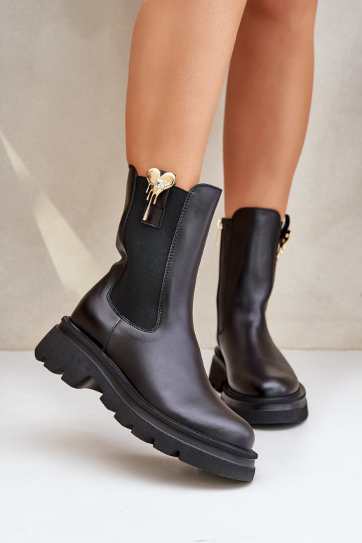 Pele botas elegantes com decoração CheBello 4537 cor preta Pele botas elegantes com decoração CheBello 4537 cor preta