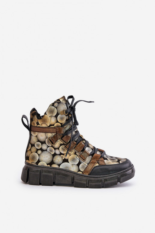 Pele isósceles Botas de amarrar Tem que serciejka 06158-25 cor dourada Pele isósceles Botas de amarrar Tem que serciejka 06158-25 cor dourada