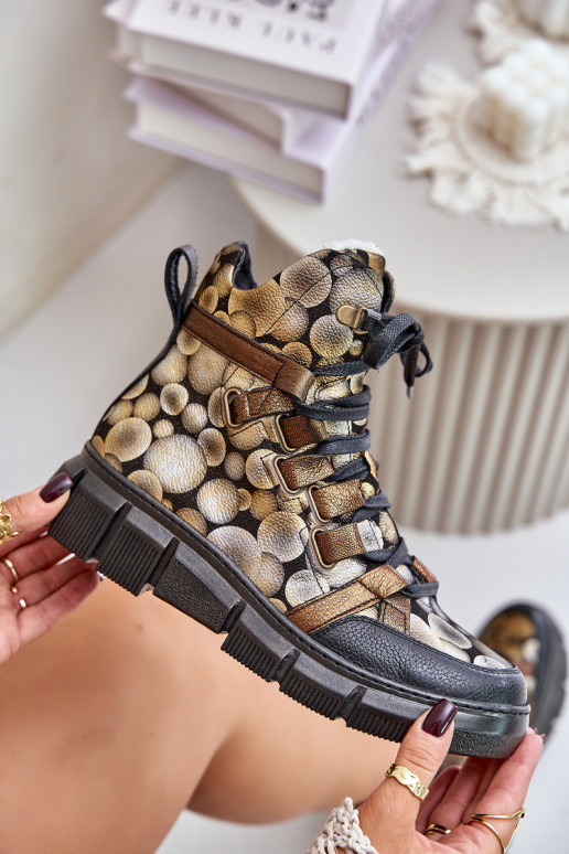 Pele isósceles Botas de amarrar Tem que serciejka 06158-25 cor dourada Pele isósceles Botas de amarrar Tem que serciejka 06158-25 cor dourada