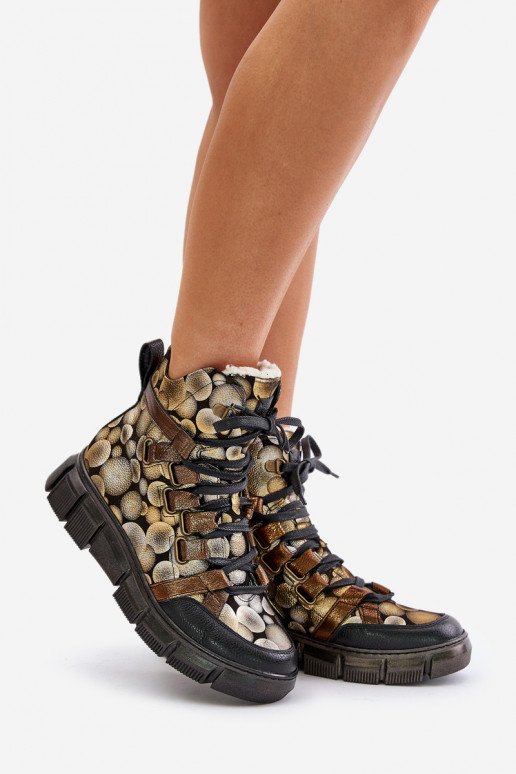 Pele isósceles Botas de amarrar Tem que serciejka 06158-25 cor dourada Pele isósceles Botas de amarrar Tem que serciejka 06158-25 cor dourada