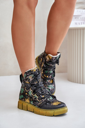 Botins de couro com sola plana e cadarços Tai Turiciejka 06158-07, em cores amarelo-preto