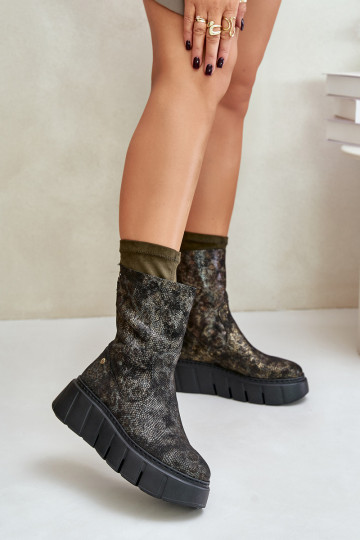 Botins de couro femininos com plataforma Tai Turiciejka 06766-09, cor chaki 2
