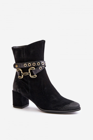 de camurça Botas femininas com salto decorado Tem que serciejka 06679-01 cor preta