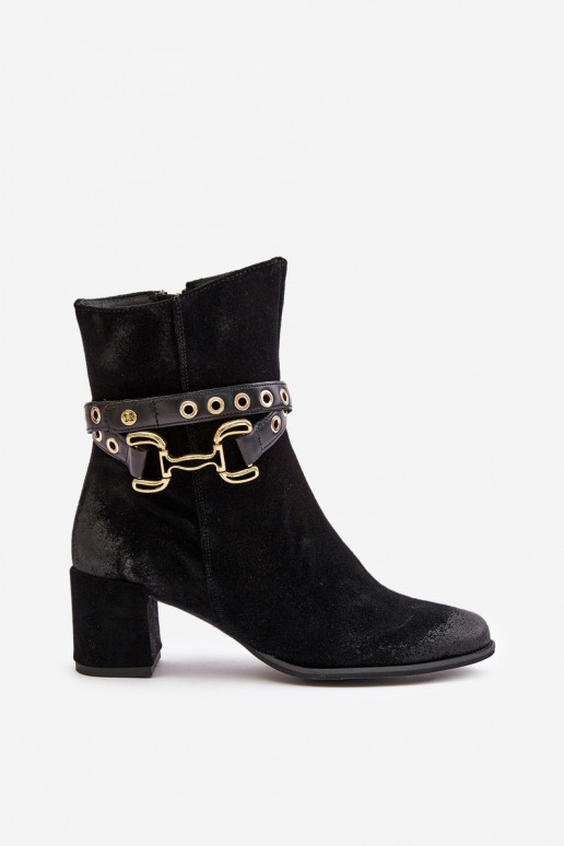 de camurça Botas femininas com salto decorado Tem que serciejka 06679-01 cor preta de camurça Botas femininas com salto decorado Tem que serciejka 06679-01 cor preta