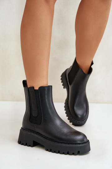 Botins de couro forrados e estilosos femininos Big Star OO274A386, cor preta
