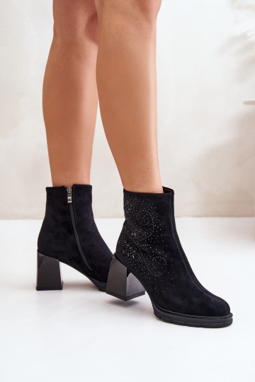 Botins femininos forrados com decoração D&A MR880-130, cor preta 2