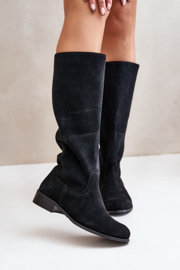de camurça botas femininas Meio da panturrilha Casal o castelo LeParaski 3616 cor preta