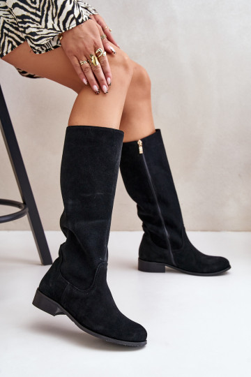 de camurça botas femininas Meio da panturrilha Casal o castelo LeParaski 3616 cor preta 2