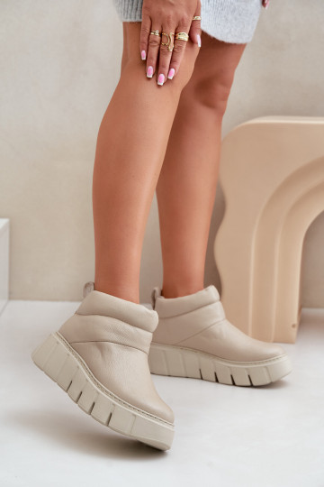 Zazoo 60470 Botins de couro com forro de lã e plataforma, cor marfim