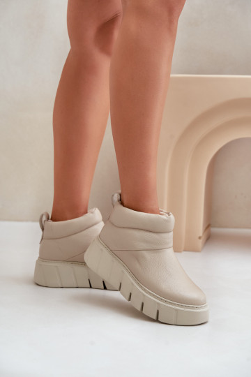 Zazoo 60470 Botins de couro com forro de lã e plataforma, cor marfim 2
