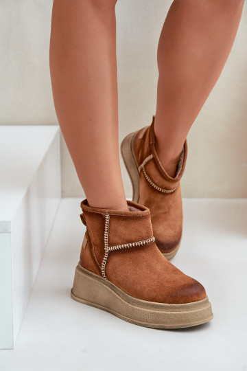 Botas de neve de couro em camurça com plataforma elevada Tai Turiciejka 06769-29, cor marrom