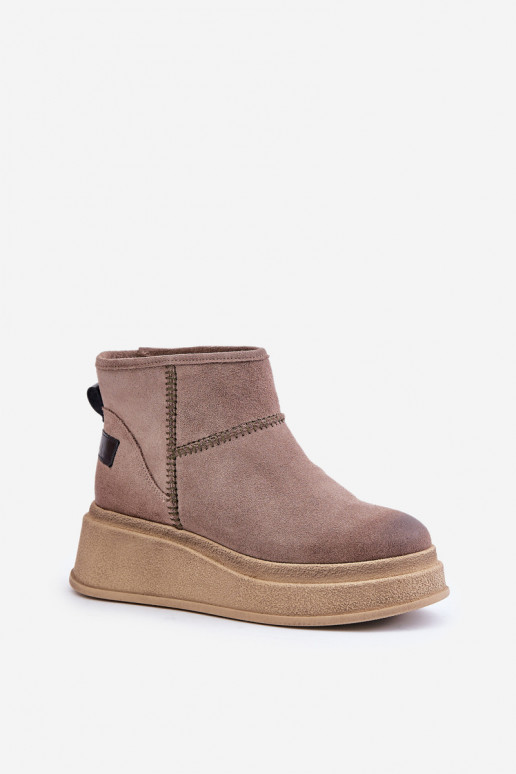 Pele de camurça Botas de neve Botas com uma plataforma I Koturnie Tem que serciejka 06769-02 marrom escuro Pele de camurça Botas de neve Botas com uma plataforma I Koturnie Tem que serciejka 06769-02 marrom escuro