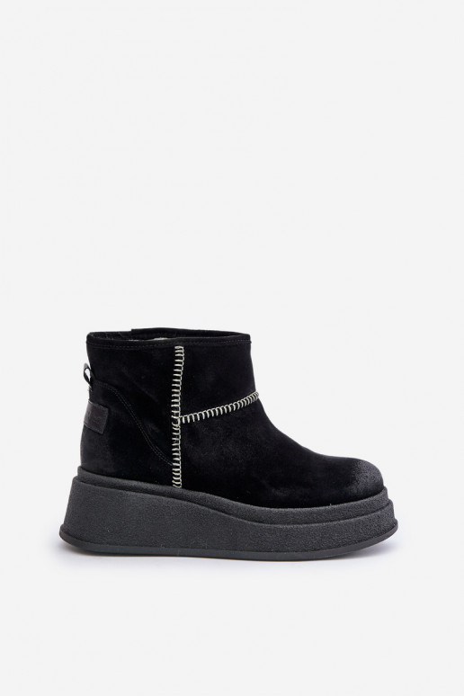 Pele de camurça Botas de neve Botas com uma plataforma I Koturnie Tem que serciejka 06769-01 cor preta Pele de camurça Botas de neve Botas com uma plataforma I Koturnie Tem que serciejka 06769-01 cor preta