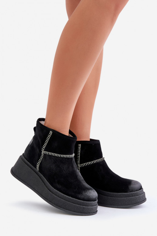 Pele de camurça Botas de neve Botas com uma plataforma I Koturnie Tem que serciejka 06769-01 cor preta Pele de camurça Botas de neve Botas com uma plataforma I Koturnie Tem que serciejka 06769-01 cor preta