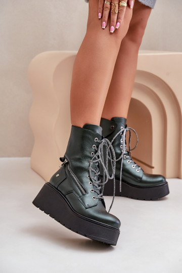 Botas de trabalho em couro com plataforma na cor verde 2