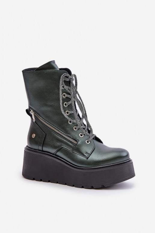 Pele Botins de trabalho com uma plataforma I Koturnie Tem que serciejka 06676-09 cor verde