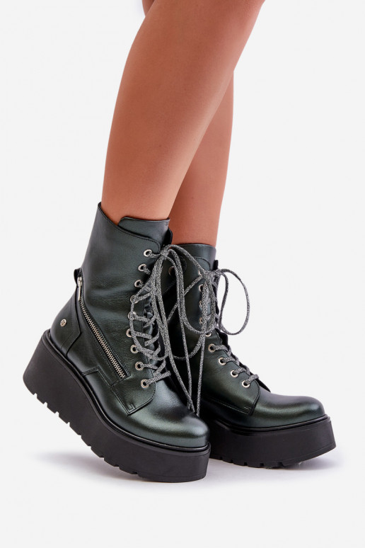 Pele Botins de trabalho com uma plataforma I Koturnie Tem que serciejka 06676-09 cor verde