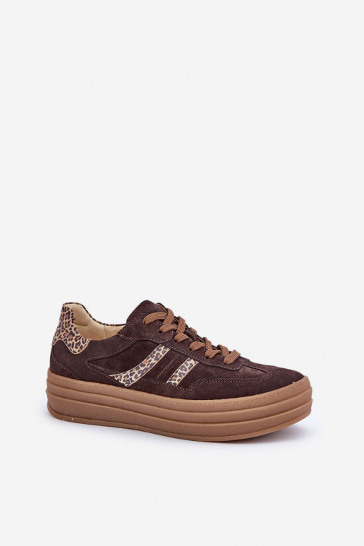 Zazoo N1176 de camurça À modalo de tênis com uma plataforma com padrões de pele de leopardo CzekoladoParae Zazoo N1176 de camurça À modalo de tênis com uma plataforma com padrões de pele de leopardo CzekoladoParae