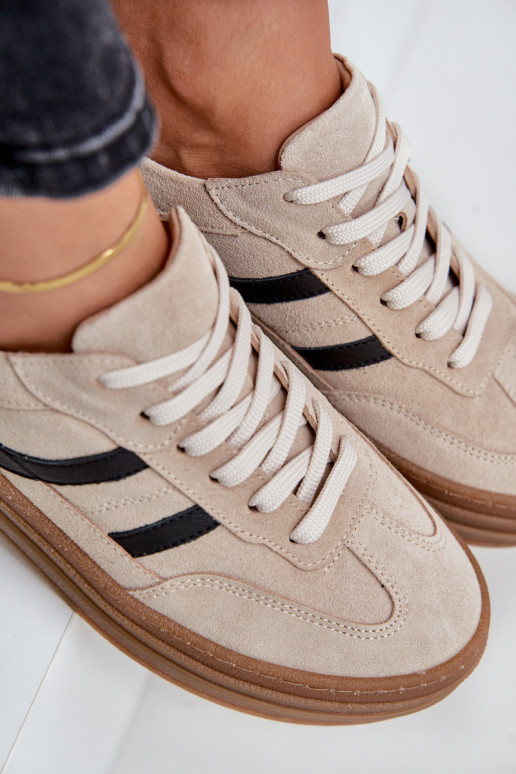 Zazoo N1176 de camurça À modalo de tênis com uma plataforma bege Zazoo N1176 de camurça À modalo de tênis com uma plataforma bege
