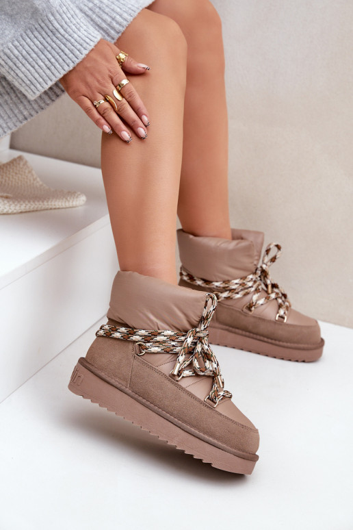 de camurça Botas de neve FemininoGrubym Amarrandom D.Franklin DFSH375003 cor de argila