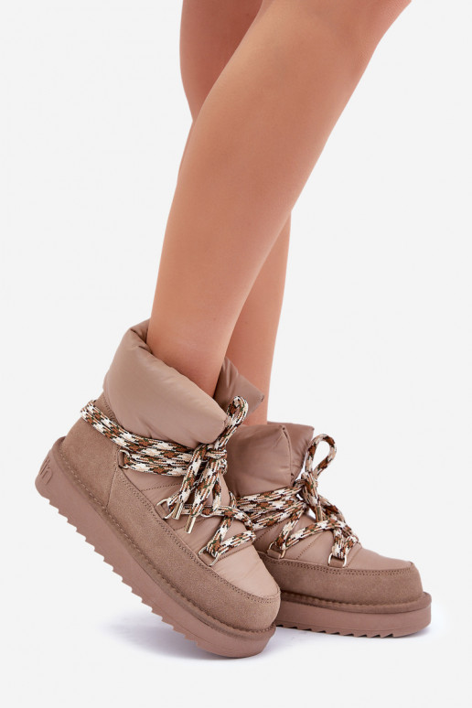 de camurça Botas de neve FemininoGrubym Amarrandom D.Franklin DFSH375003 cor de argila