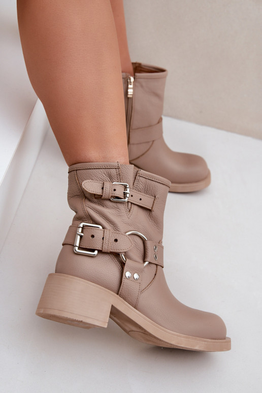 Pele Botas femininas De salto baixo Klocku com listras Zazoo 3644 bege Pele Botas femininas De salto baixo Klocku com listras Zazoo 3644 bege