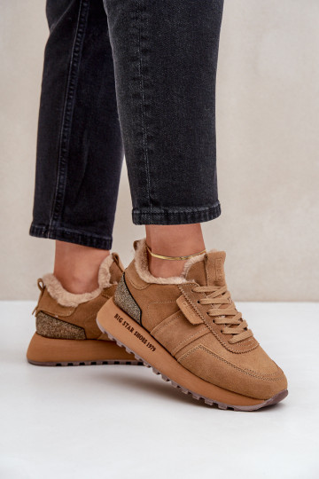 de camurça À modalo de tênis Feminino com um casaco de pele I Błyszczącym Elemento Big Star OO274578 Hi-Poly System cor marrom