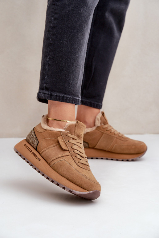 de camurça À modalo de tênis Feminino com um casaco de pele I Błyszczącym Elemento Big Star OO274578 Hi-Poly System cor marrom de camurça À modalo de tênis Feminino com um casaco de pele I Błyszczącym Elemento Big Star OO274578 Hi-Poly System cor marrom