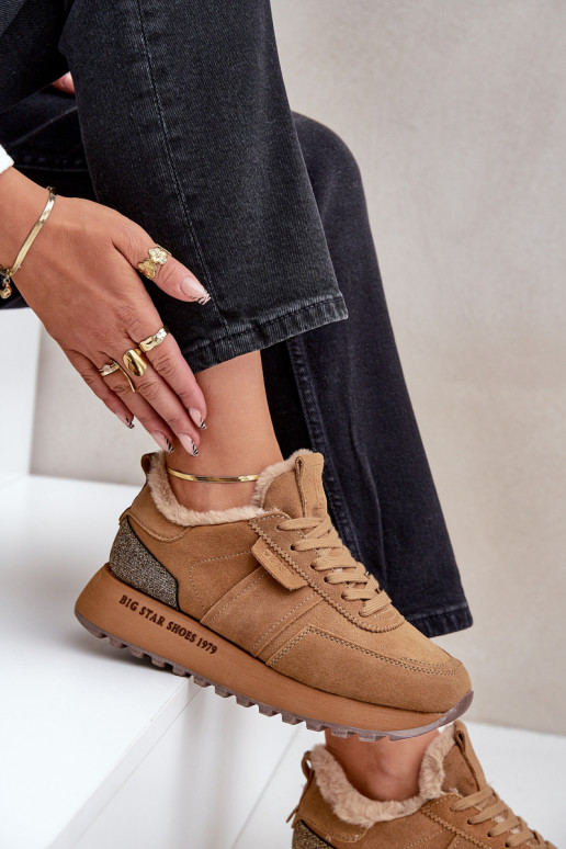 de camurça À modalo de tênis Feminino com um casaco de pele I Błyszczącym Elemento Big Star OO274578 Hi-Poly System cor marrom de camurça À modalo de tênis Feminino com um casaco de pele I Błyszczącym Elemento Big Star OO274578 Hi-Poly System cor marrom