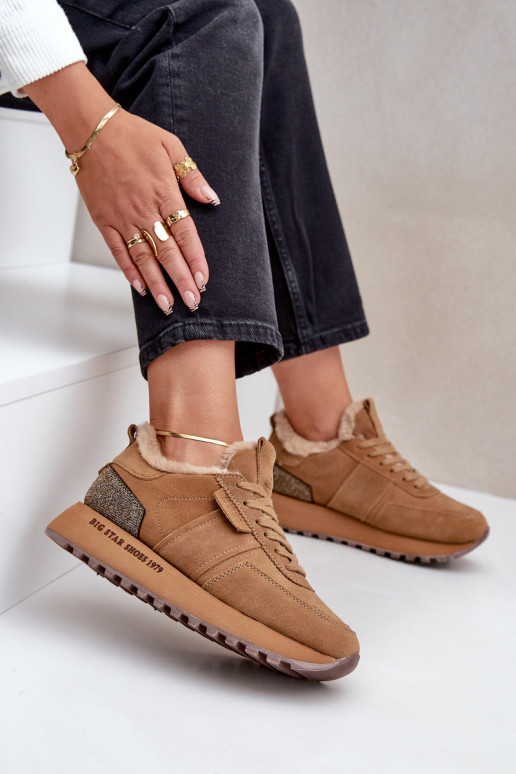 de camurça À modalo de tênis Feminino com um casaco de pele I Błyszczącym Elemento Big Star OO274578 Hi-Poly System cor marrom de camurça À modalo de tênis Feminino com um casaco de pele I Błyszczącym Elemento Big Star OO274578 Hi-Poly System cor marrom