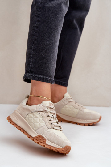 Tênis femininos de couro Big Star OO274A315 Hi-Poly System na cor areia 2