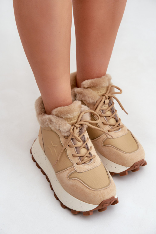 Pele À modalo de tênis sapato Feminino com um casaco de pele com uma plataforma Big Star OO274A330 bege Pele À modalo de tênis sapato Feminino com um casaco de pele com uma plataforma Big Star OO274A330 bege