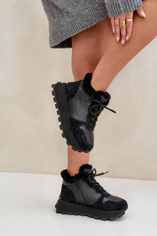 Pele À modalo de tênis sapato Feminino com um casaco de pele com uma plataforma Big Star OO274A329 cor preta Pele À modalo de tênis sapato Feminino com um casaco de pele com uma plataforma Big Star OO274A329 cor preta