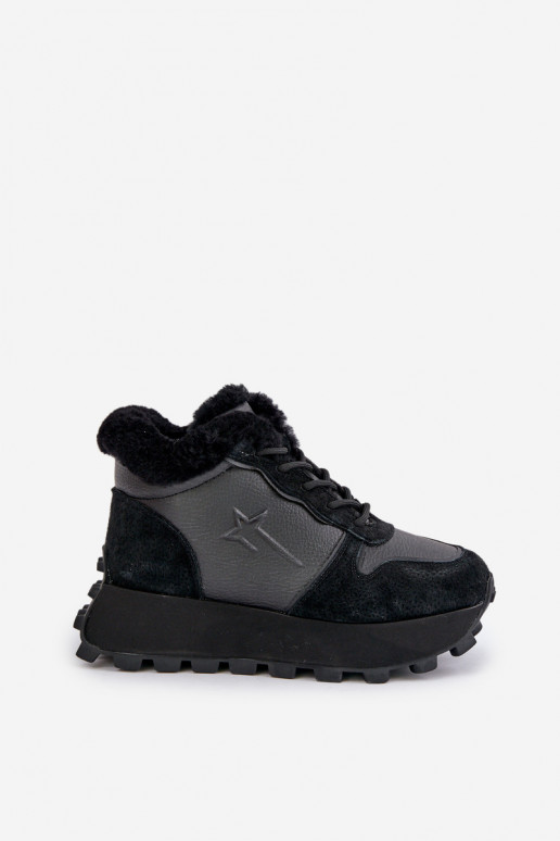 Pele À modalo de tênis sapato Feminino com um casaco de pele com uma plataforma Big Star OO274A329 cor preta Pele À modalo de tênis sapato Feminino com um casaco de pele com uma plataforma Big Star OO274A329 cor preta