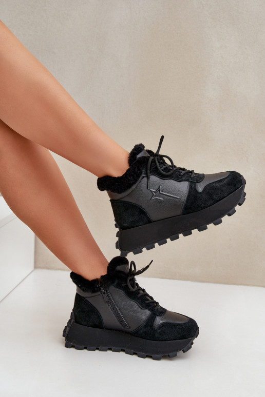 Pele À modalo de tênis sapato Feminino com um casaco de pele com uma plataforma Big Star OO274A329 cor preta Pele À modalo de tênis sapato Feminino com um casaco de pele com uma plataforma Big Star OO274A329 cor preta